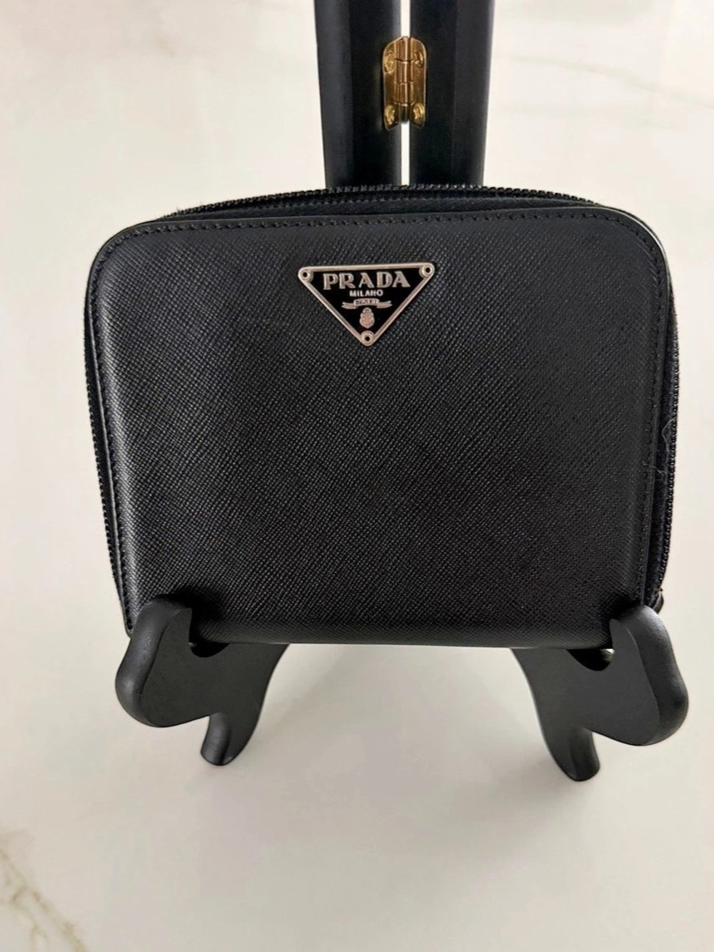 Prada Saffiano Leather Zip Around Wallet Black